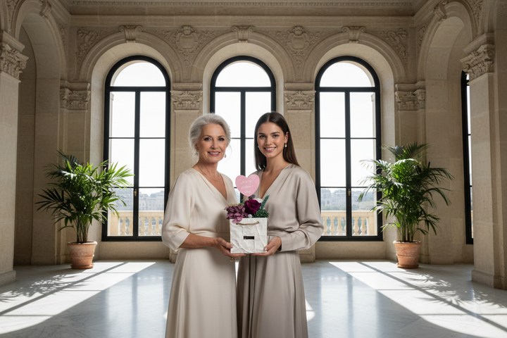 Esor Atelier Maya preserved floral arrangement with delicate, vibrant blooms arranged in a stylish display.