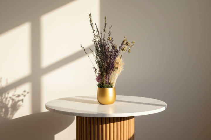 Preserved floral arrangement by Esor Atelier featuring colorful, realistic preserved flowers in a stylish display.