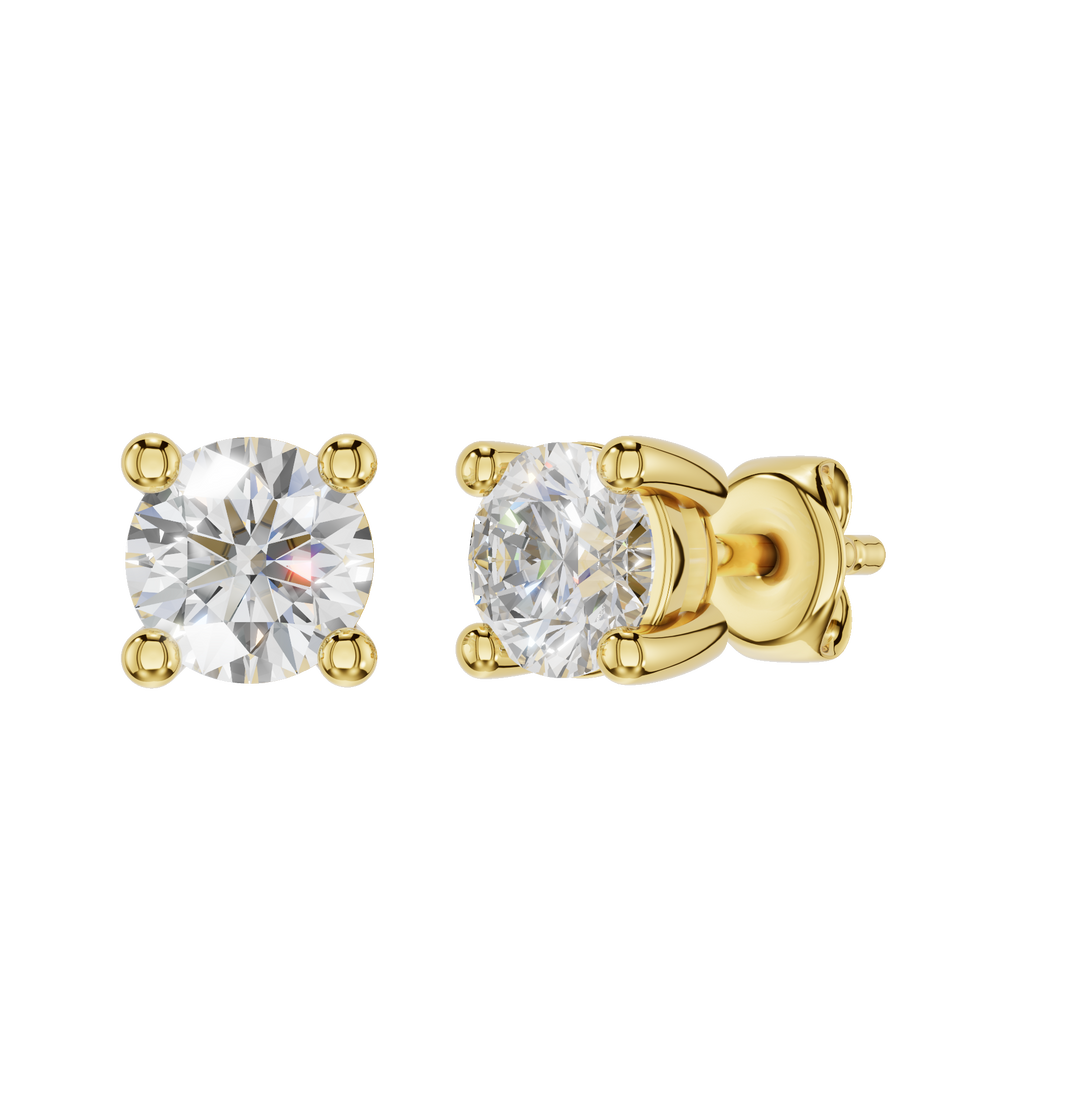 Yellow gold polished Caeli earrings with 0.50ct sparkling stones from Forever Rings By Sal, showcased in a close-up view.