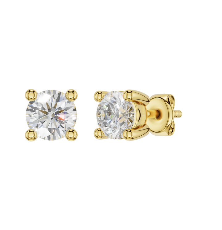 Yellow gold polished Caeli earrings with 0.50ct sparkling stones from Forever Rings By Sal, showcased in a close-up view.