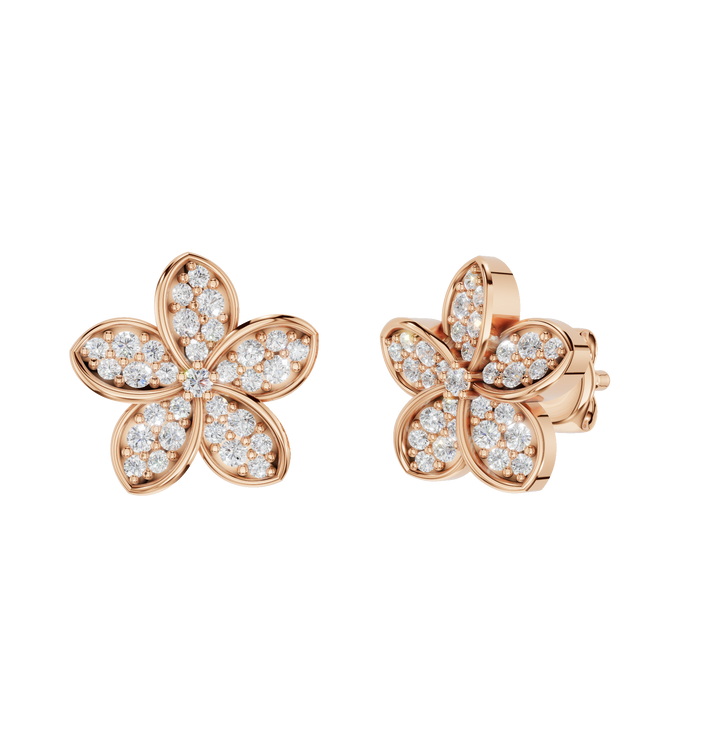 Rose gold Fleuris earrings with 0.23ct gemstones, polished finish, showcasing elegant dangle design and detailed craftsmanship.