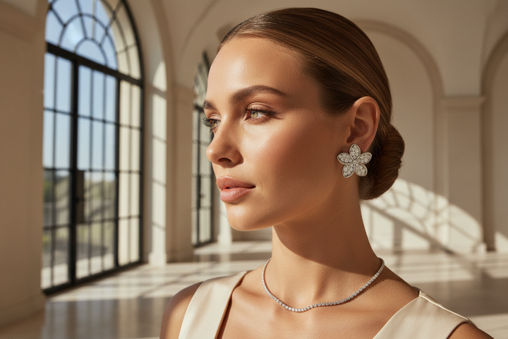 ForeverRingsBySal Fleuris Earrings in white gold with 0.23ct sparkling gemstones, polished finish and elegant design.