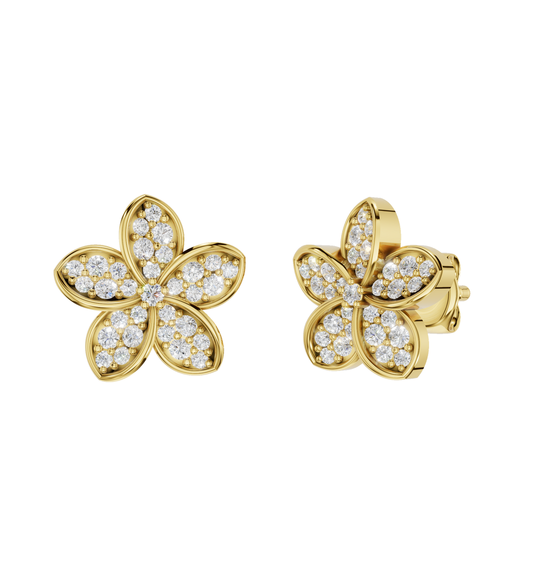 Yellow gold Fleuris earrings with 0.23ct gemstones, polished finish, stylish jewelry from ForeverRingsBySal