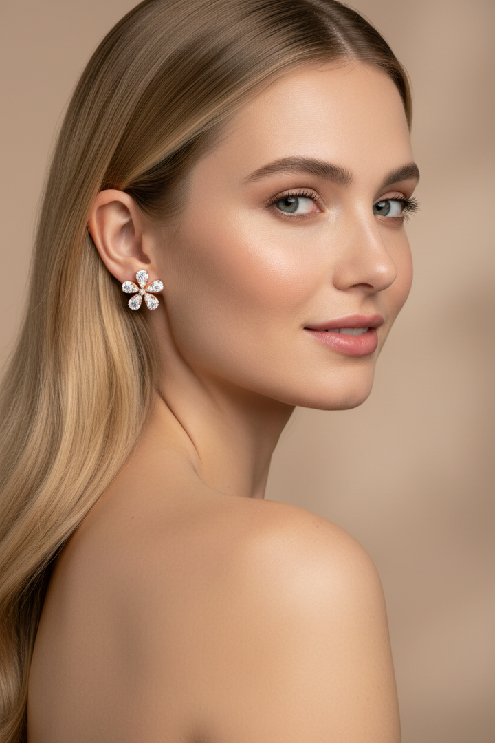 Rose gold Florenne earrings with 0.26ct gemstone, polished finish, elegant dangle design by Esor Atelier.