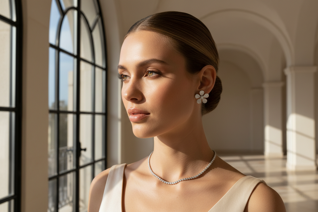 Esor Atelier Eloria Earrings in white gold with 0.26ct diamonds, polished finish, showcasing elegant jewelry design.