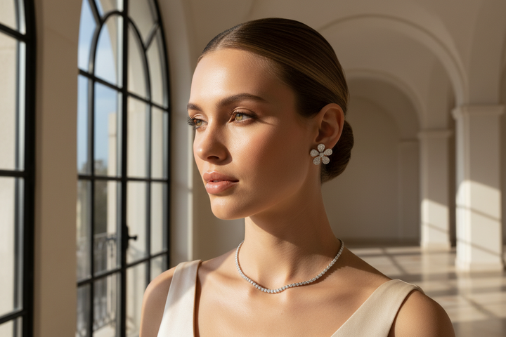 Esor Atelier Eloria Earrings in white gold with 0.26ct diamonds, polished finish, showcasing elegant jewelry design.