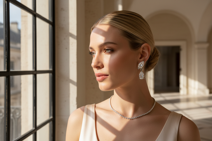 Esor Atelier Aether Earrings with 1.00ct white gold, polished finish, featuring elegant dangle design and sparkling gemstone details.