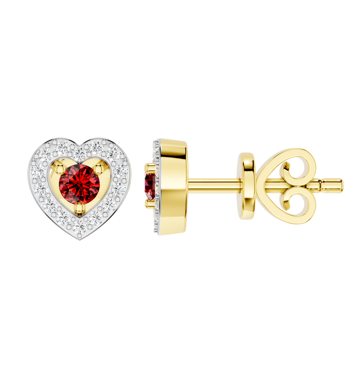 Yellow gold Lyra Ruby Earrings with 0.08ct rubies, featuring delicate design and sparkling gemstones.