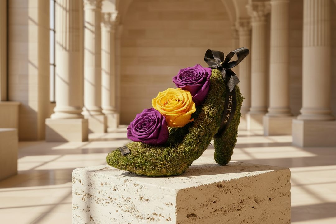 Eternal rose named Emma by Esor Atelier, displayed in a detailed close-up showcasing its delicate petals and vibrant color.