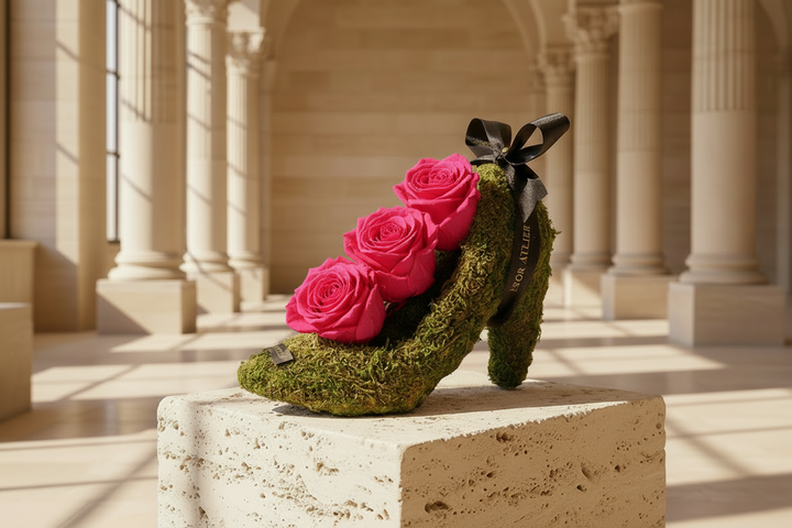 Eternal rose named Emma by Esor Atelier, featuring a beautifully preserved, vibrant rose in a delicate display.