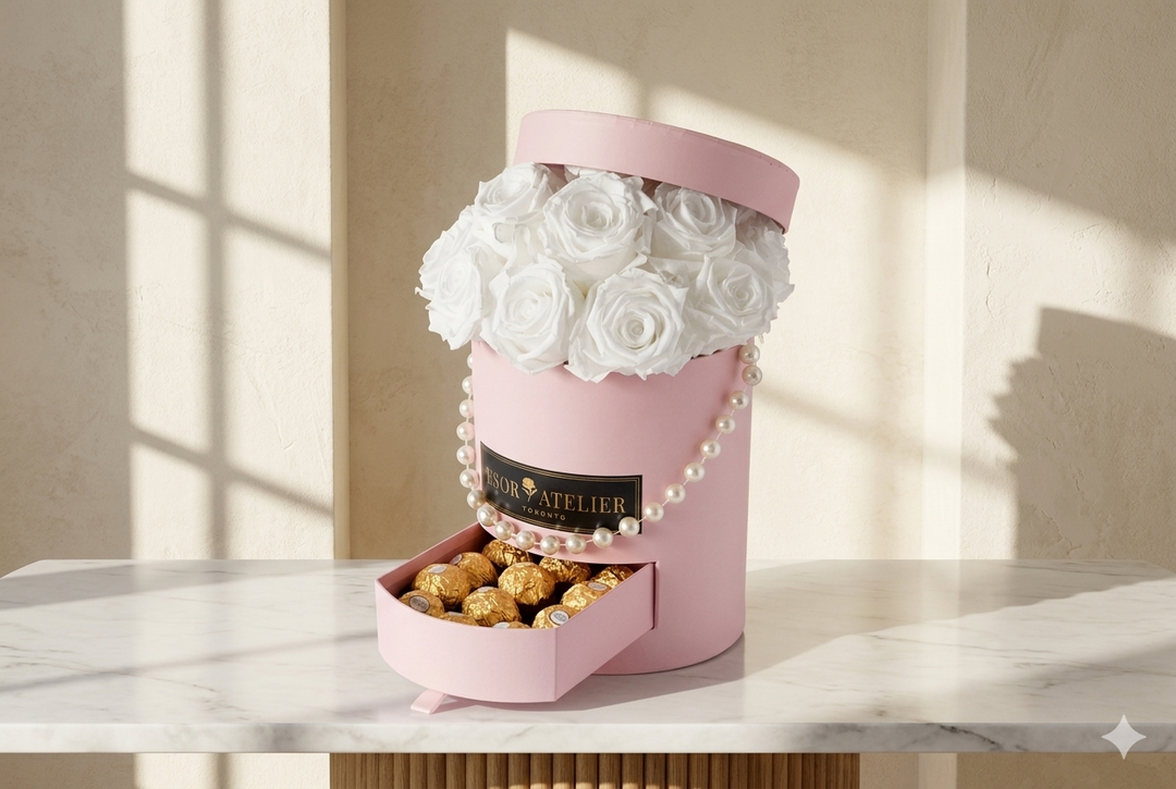 Eternal rose named Renée from Esor Atelier with lush, preserved petals in a beautiful, natural display.