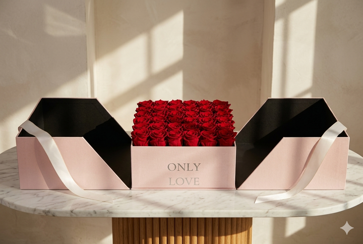 Eternal rose named Célestine by ESOR ATELIER, featuring a preserved, elegant flower with delicate petals in a refined display.