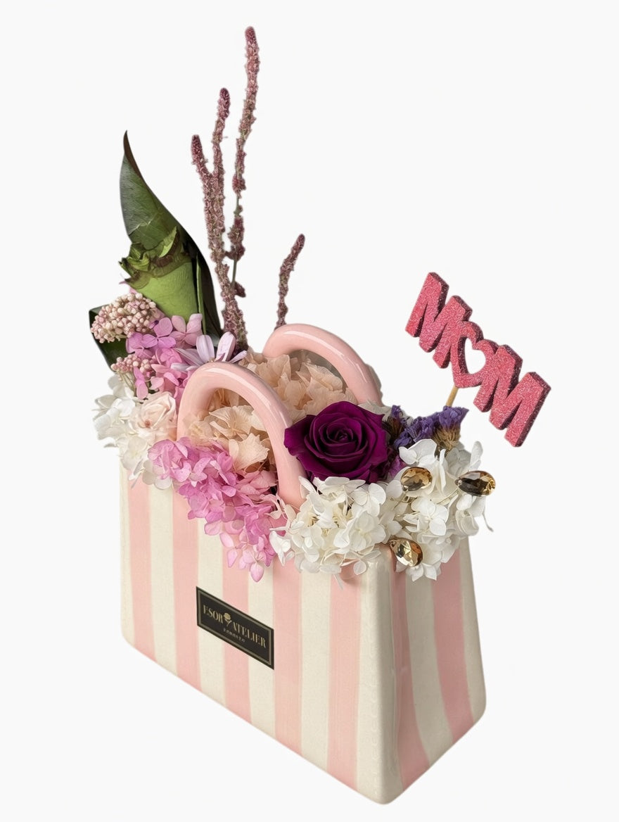 Elegant preserved floral arrangement named Eleanor by Esor Atelier, featuring delicate, long-lasting dried flowers in a stylish display