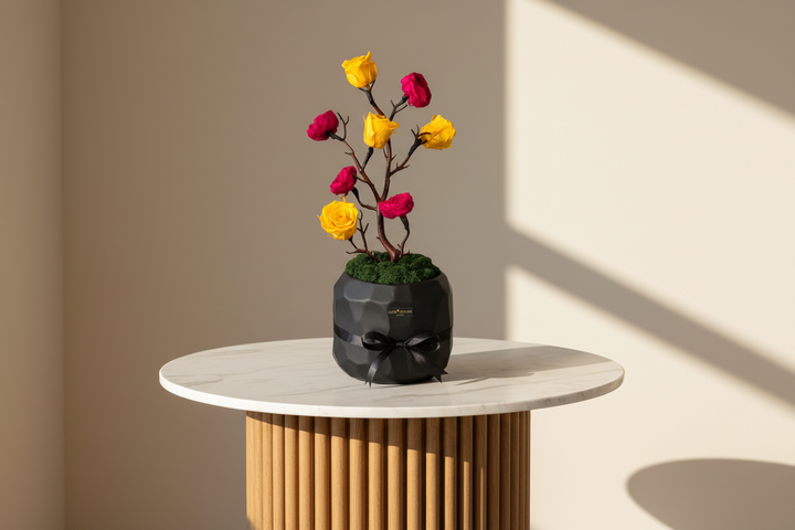 White eternal rose named Célia by ESOR ATELIER, featuring delicate petals and elegant presentation in a clean, minimal style.