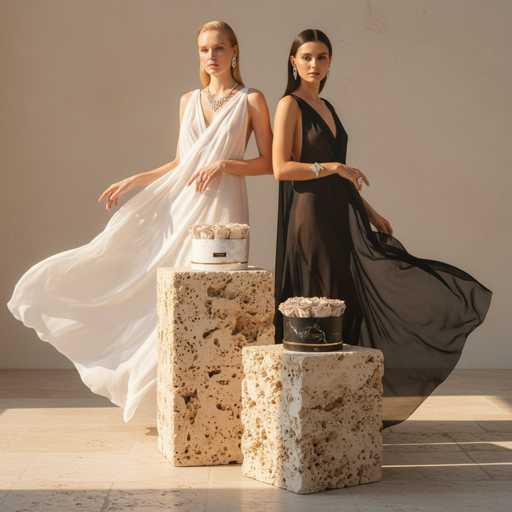 Eternal Rose by Esor Atelier, showcasing a beautifully preserved Georgine rose with vibrant petals and elegant presentation.