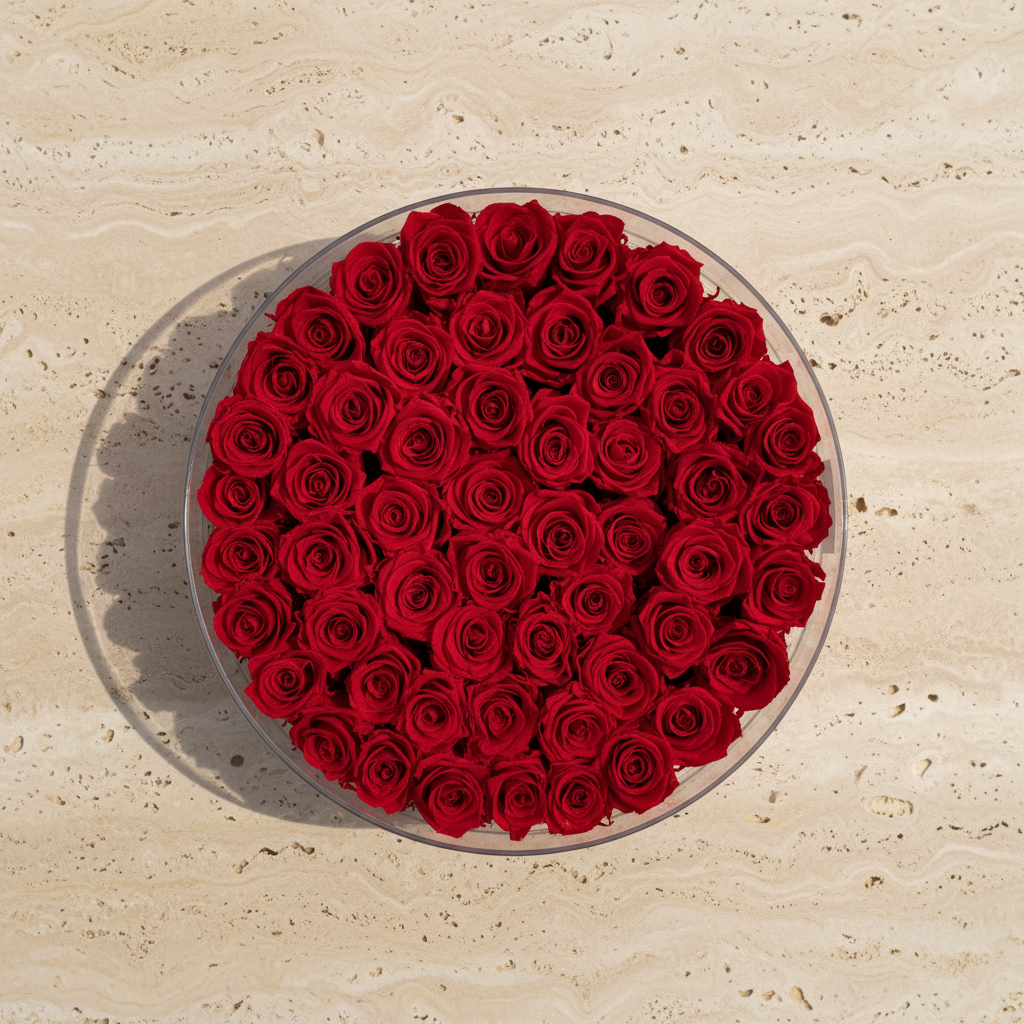 Doulton Eternal Rose by Esor Atelier, a beautifully crafted preserved rose in a glass display.