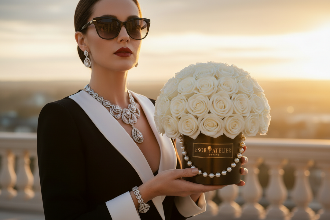 Esor Atelier Eternal Rose in a delicate arrangement, showcasing vibrant petals and elegant design.