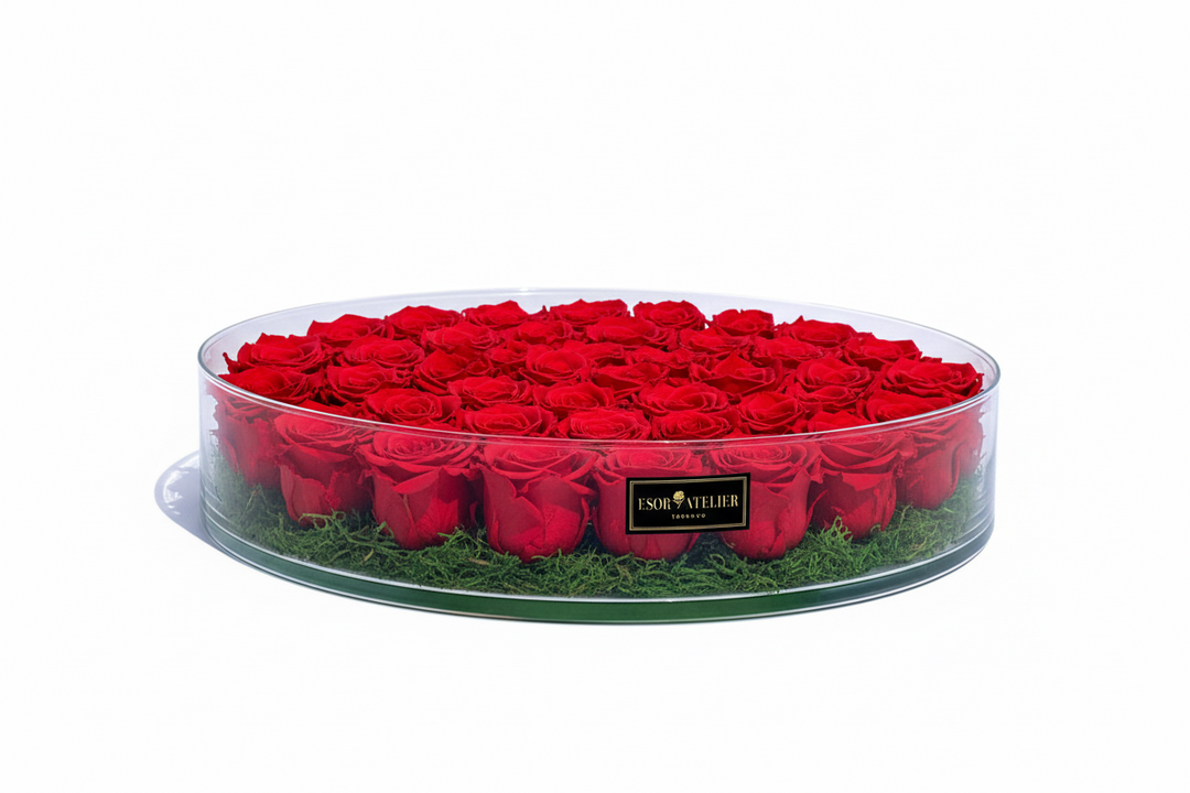 Doulton Eternal Rose by Esor Atelier, a beautifully crafted preserved rose in a clear glass display case.