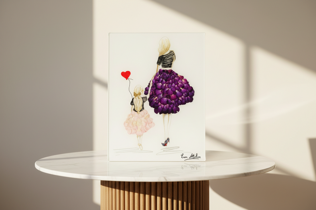 Colorful resin art piece titled Charlotte by Esor Atelier, showcasing vibrant mixed media textures and abstract design.