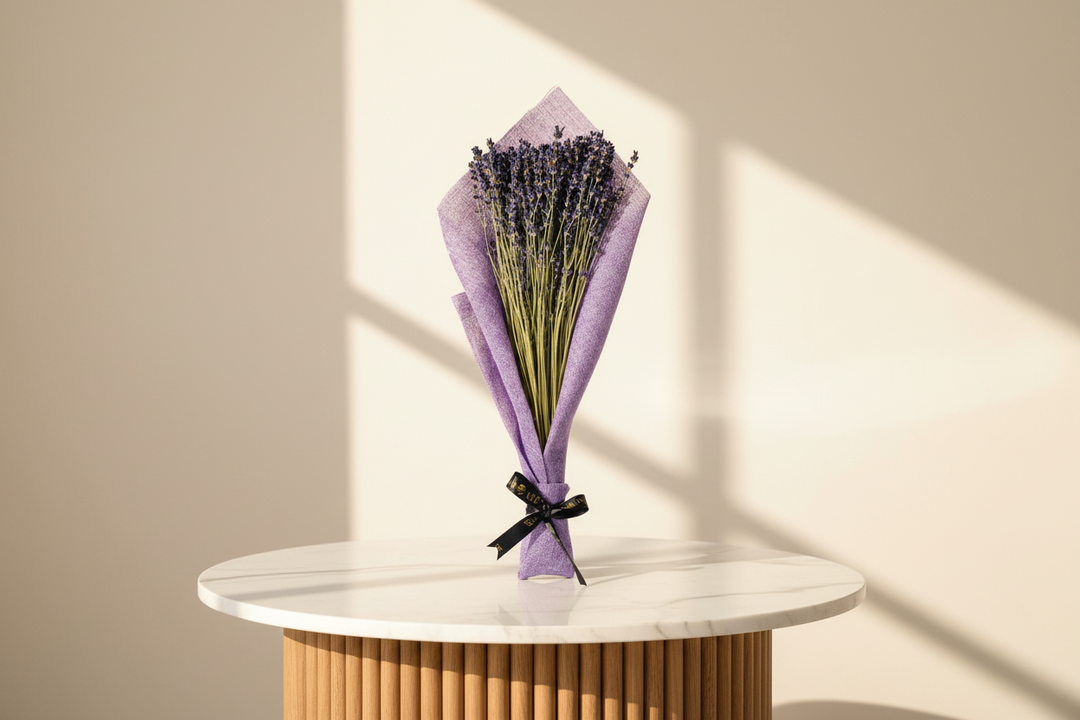 Lavender Avril perfume by Esor Atelier, elegant glass bottle with lavender-colored liquid and minimalist label design.