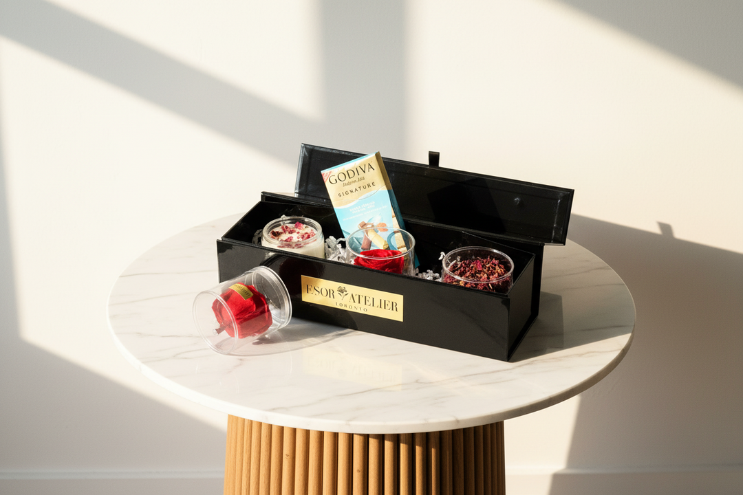 Eternal rose named Céleste by Esor Atelier, featuring a delicate, preserved flower in a clear glass display.